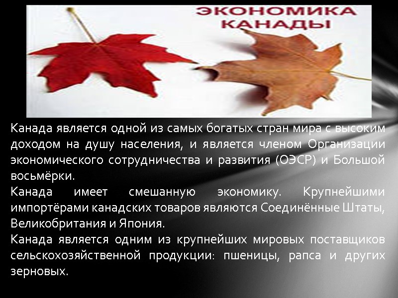 Канада является одной из самых богатых стран мира с высоким доходом на душу населения,